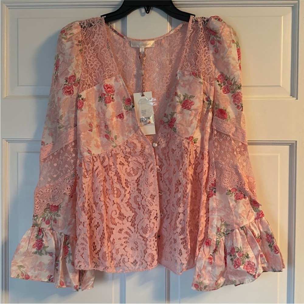 LoveShackFancy Pink Floral Lace Top - Picture 6 of 9